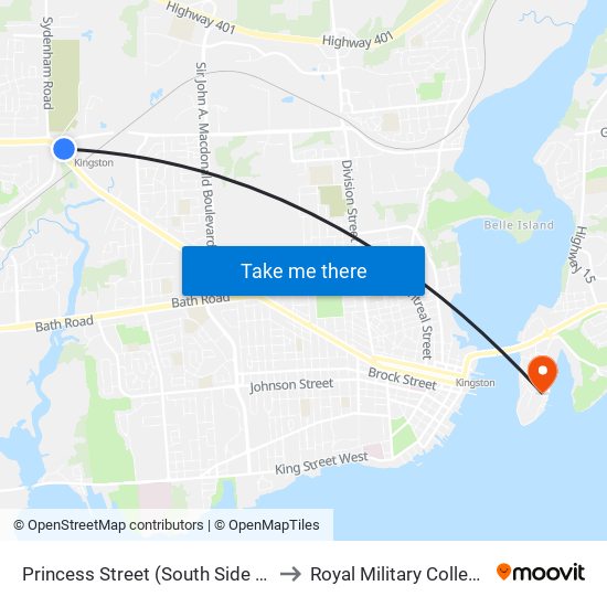 Princess Street (South Side Of John Counter) to Royal Military College of Canada map