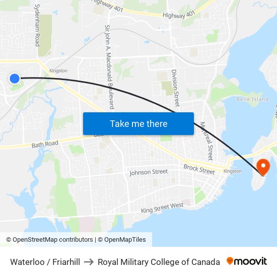 Waterloo / Friarhill to Royal Military College of Canada map