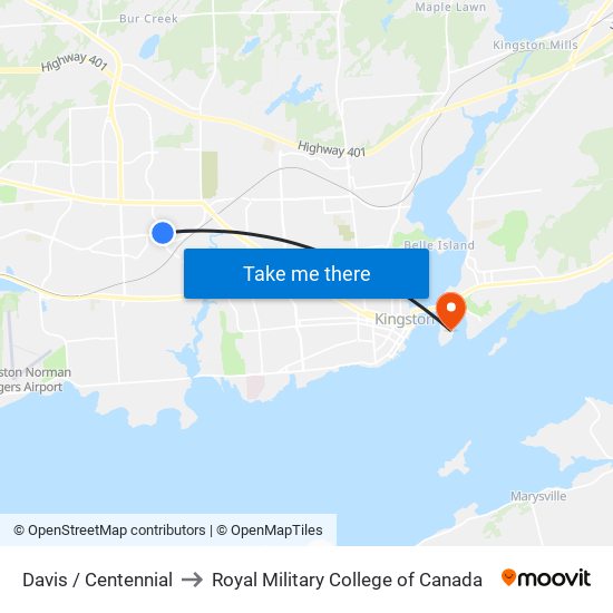 Davis / Centennial to Royal Military College of Canada map