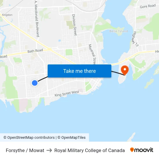 Forsythe / Mowat to Royal Military College of Canada map