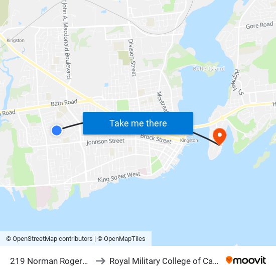 219 Norman Rogers Dr. to Royal Military College of Canada map