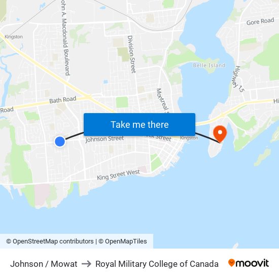 Johnson / Mowat to Royal Military College of Canada map