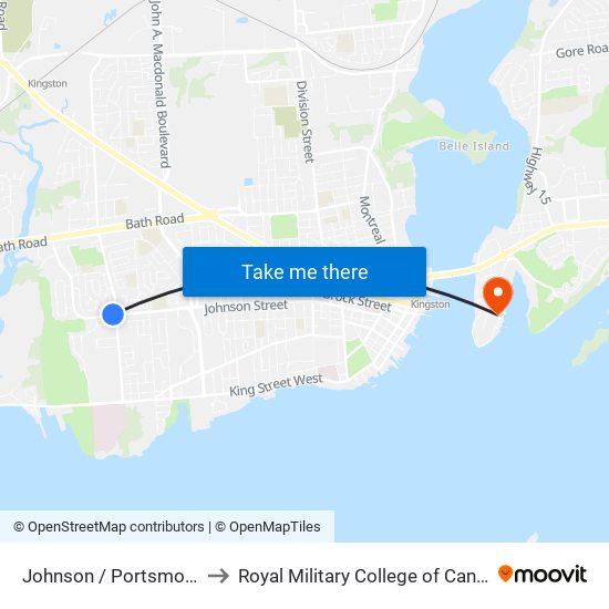 Johnson / Portsmouth to Royal Military College of Canada map