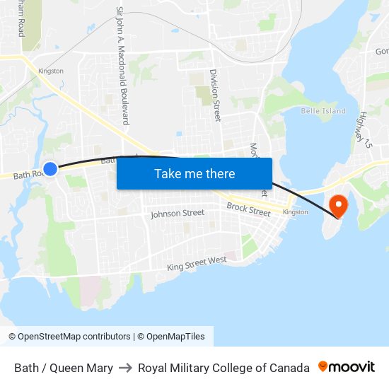 Bath / Queen Mary to Royal Military College of Canada map