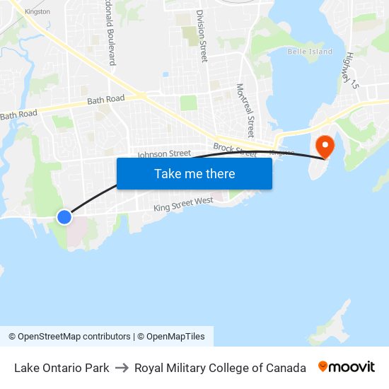 Lake Ontario Park (South Side Of King) to Royal Military College of Canada map