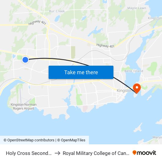 Holy Cross Secondary to Royal Military College of Canada map