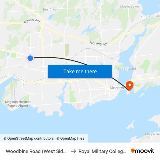 Woodbine Road (West Side Of Bayridge) to Royal Military College of Canada map