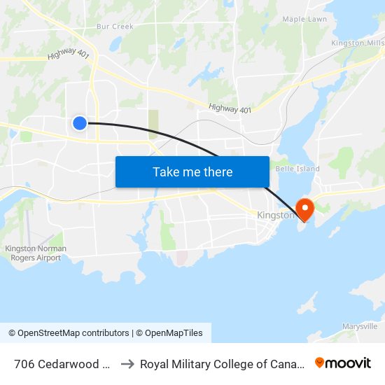 706 Cedarwood Drive (West Side) to Royal Military College of Canada map