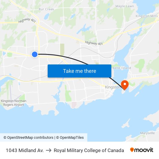 1043 Midland Av. to Royal Military College of Canada map