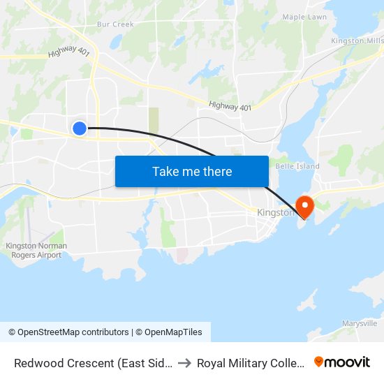 Redwood Crescent (East Side Of Cedarwood) to Royal Military College of Canada map