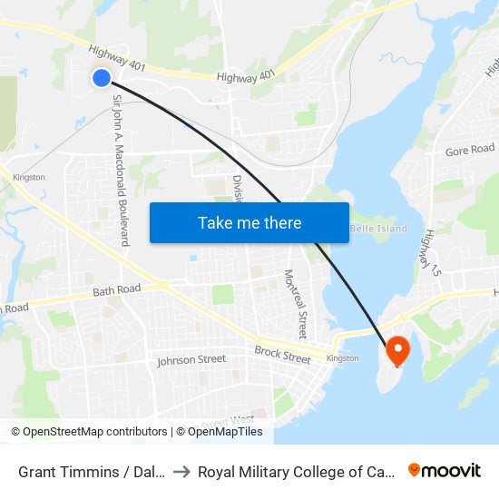 Grant Timmins / Dalton to Royal Military College of Canada map