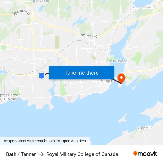 Tanner Drive (South Side Of Bath) to Royal Military College of Canada map