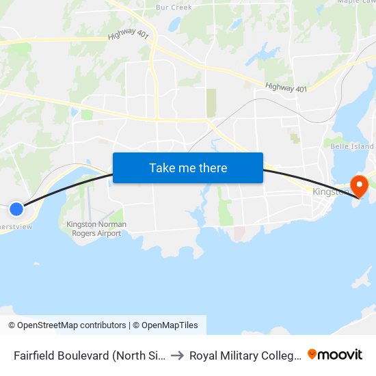 Fairfield Boulevard (North Side Of Amherst) to Royal Military College of Canada map