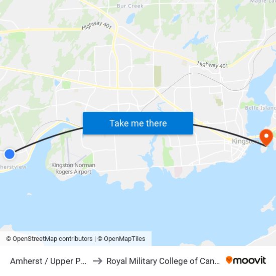 Amherst / Upper Park to Royal Military College of Canada map