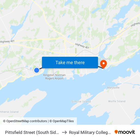 Pittsfield Street (South Side Of Amherst) to Royal Military College of Canada map