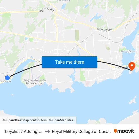 Loyalist / Addington to Royal Military College of Canada map