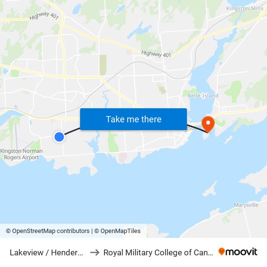 Lakeview / Henderson to Royal Military College of Canada map