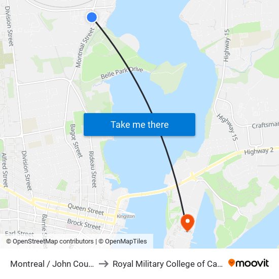 Montreal / John Counter to Royal Military College of Canada map