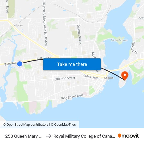 258 Queen Mary Rd. to Royal Military College of Canada map