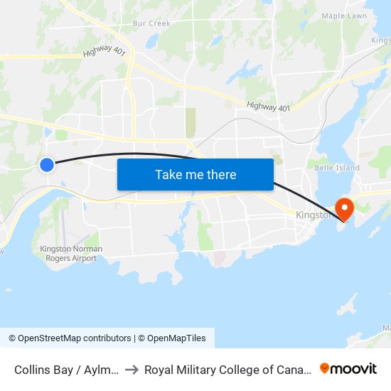 Collins Bay / Aylmer to Royal Military College of Canada map