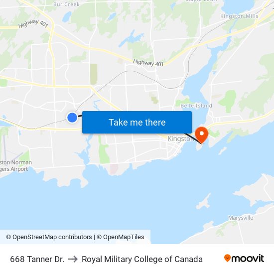 668 Tanner Drive (South Side) to Royal Military College of Canada map