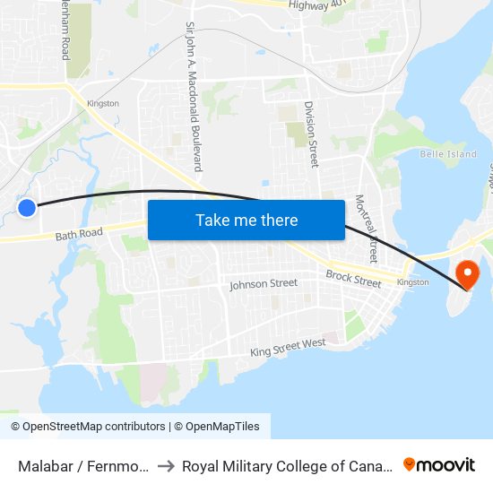 Malabar / Fernmoor to Royal Military College of Canada map