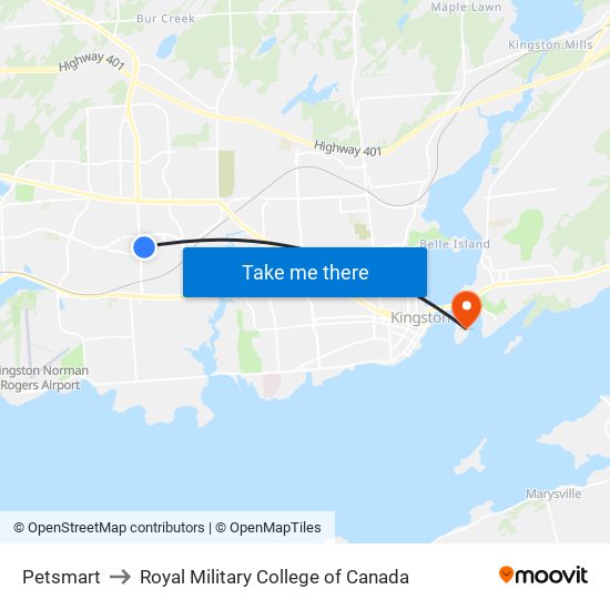 Riocan at Petsmart (South Side Of Driveway) to Royal Military College of Canada map