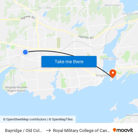 Old Colony Road (West Side Of Bayridge) to Royal Military College of Canada map