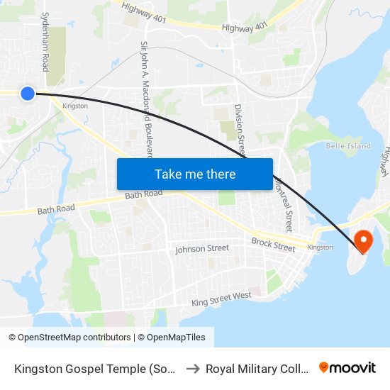 Kingston Gospel Temple (South Side Of Princess) to Royal Military College of Canada map
