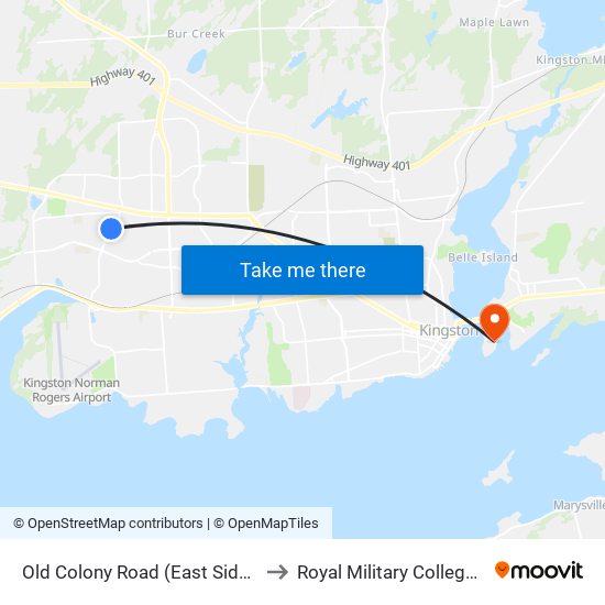 Old Colony Road (East Side Of Bayridge) to Royal Military College of Canada map