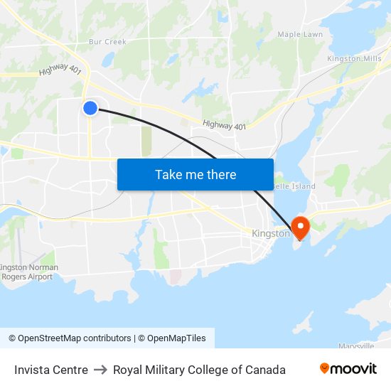 Invista Centre to Royal Military College of Canada map