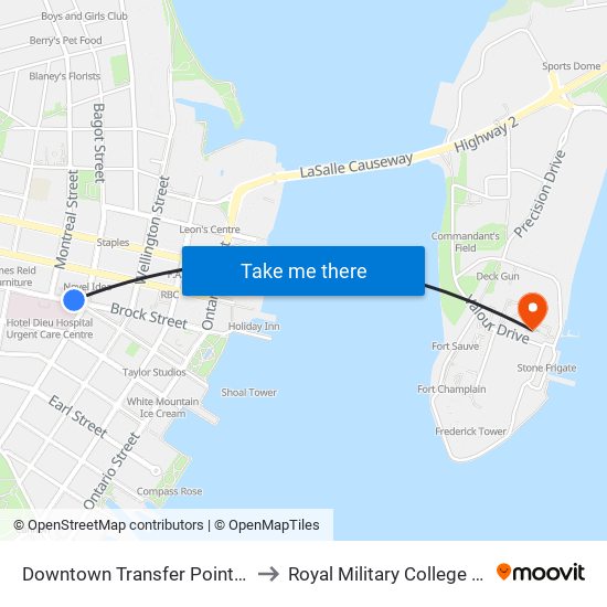 Downtown Transfer Point Platform 3 to Royal Military College of Canada map