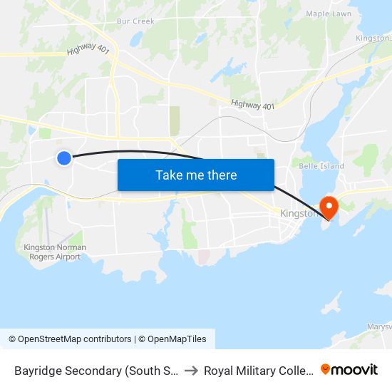 Bayridge Secondary (South Side Of Taylor-Kidd) to Royal Military College of Canada map