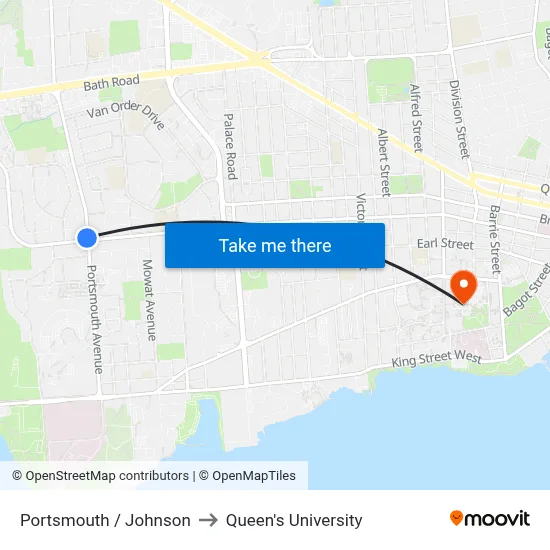 Portsmouth / Johnson to Queen's University map