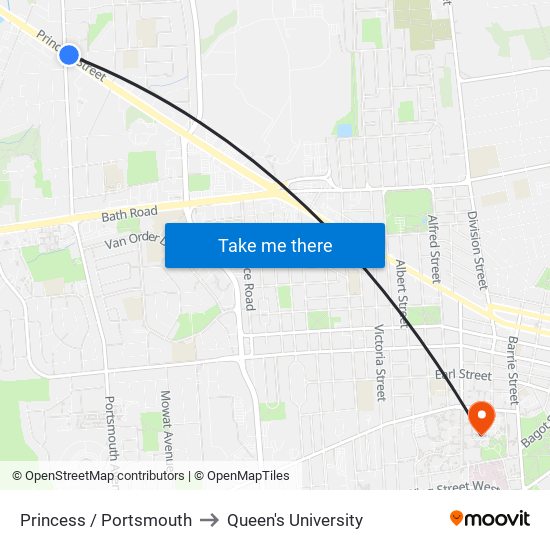 Portsmouth Avenue (North Side Of Princess) to Queen's University map