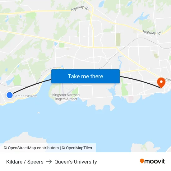 Kildare / Speers to Queen's University map