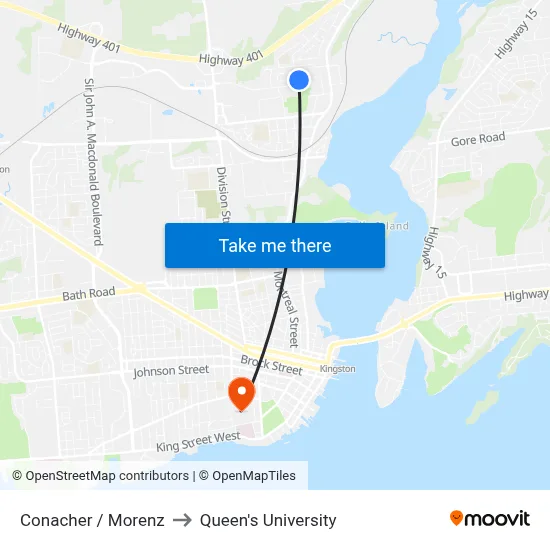 Conacher / Morenz to Queen's University map