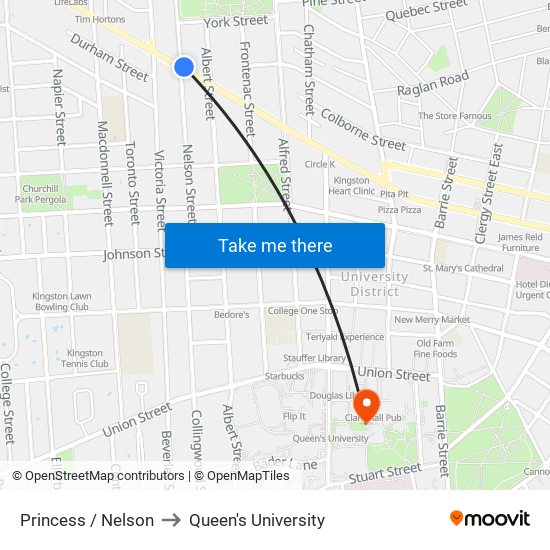 Princess / Nelson to Queen's University map