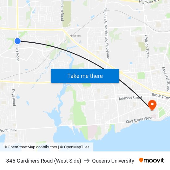 845 Gardiners Road (West Side) to Queen's University map