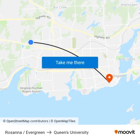 Rosanna / Evergreen to Queen's University map