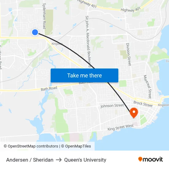 Andersen / Sheridan to Queen's University map