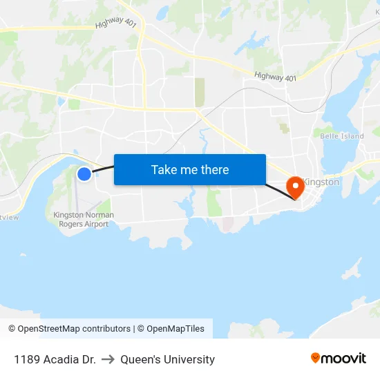 1189 Acadia Dr. to Queen's University map
