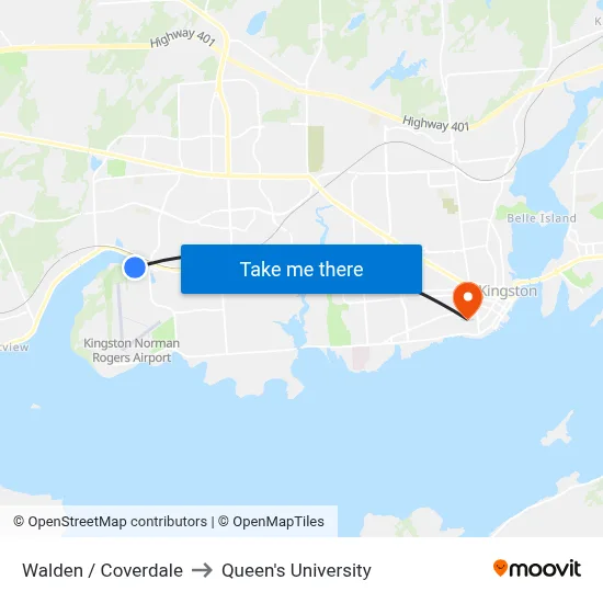 Walden / Coverdale to Queen's University map