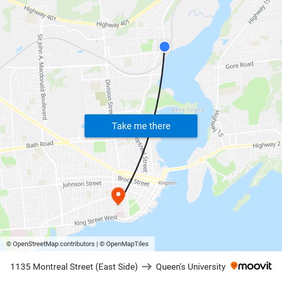 1135 Montreal Street (East Side) to Queen's University map