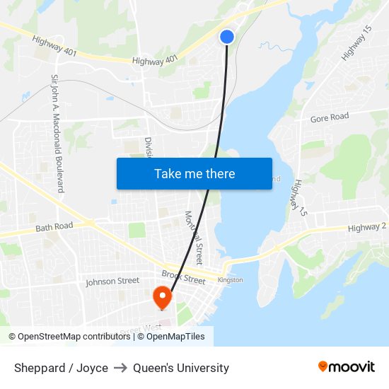 Sheppard / Joyce to Queen's University map