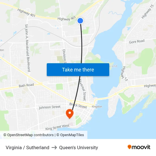 Virginia / Sutherland to Queen's University map