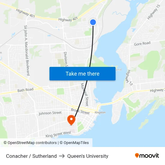 Conacher / Sutherland to Queen's University map