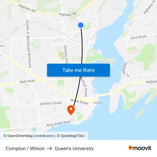 Compton / Wilson to Queen's University map