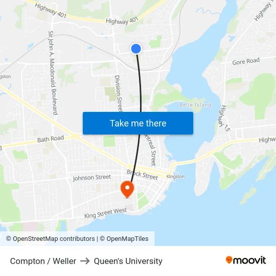 Compton / Weller to Queen's University map