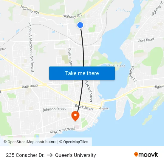 235 Conacher Dr. to Queen's University map